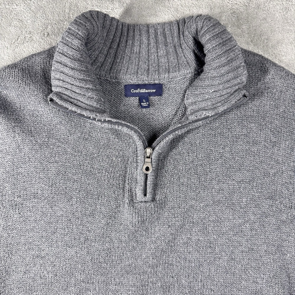 Croft & Barrow Mens‎ L Gray 1/4 Zip Cotton Blend Funnel Neck Knit Sweater